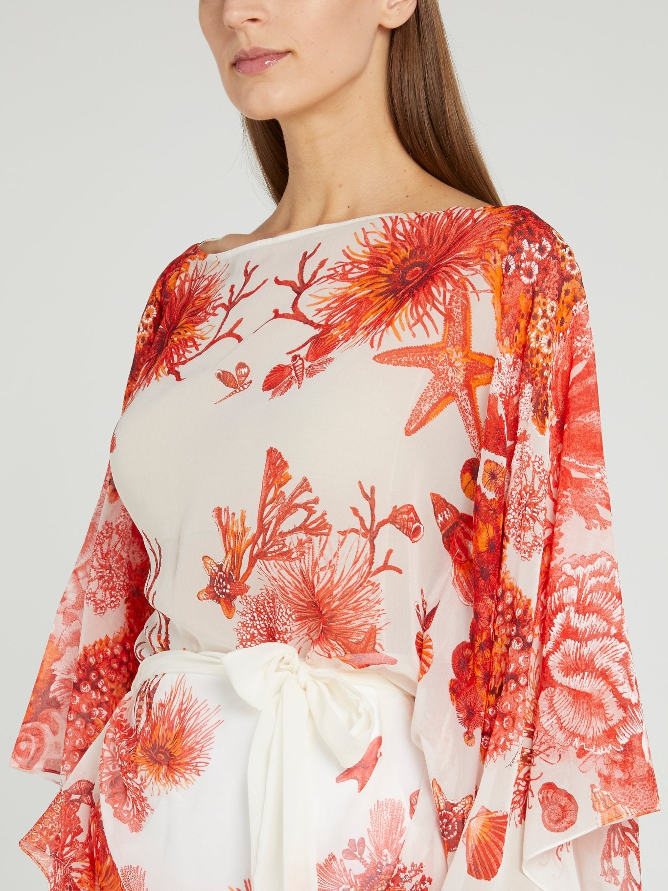 Блузка с вырезом лодочка и морским принтом