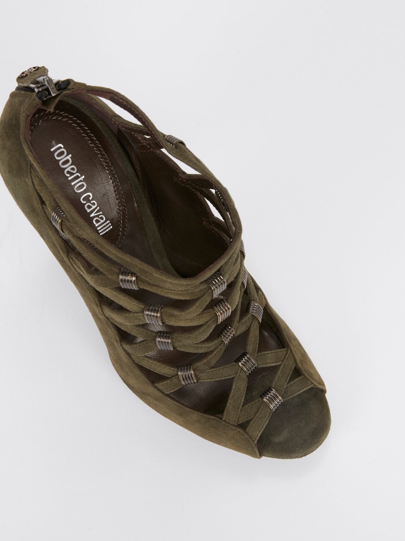 Оливковые замшевые босоножки