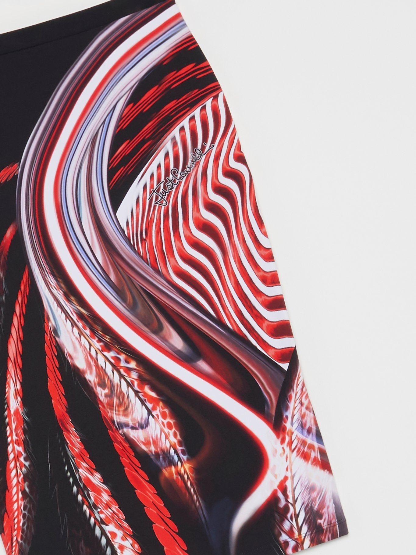 Юбка-мини с принтом в виде красных перьев