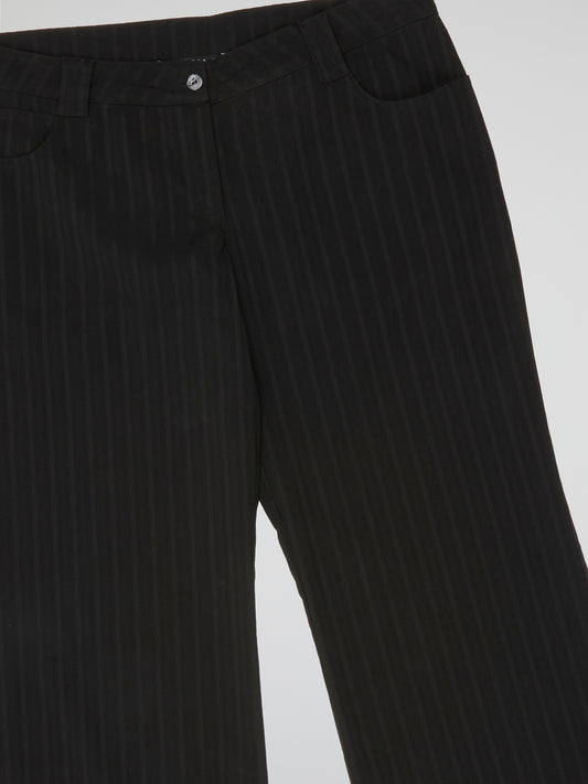 Midnight Black Pinstripe Flare Trousers