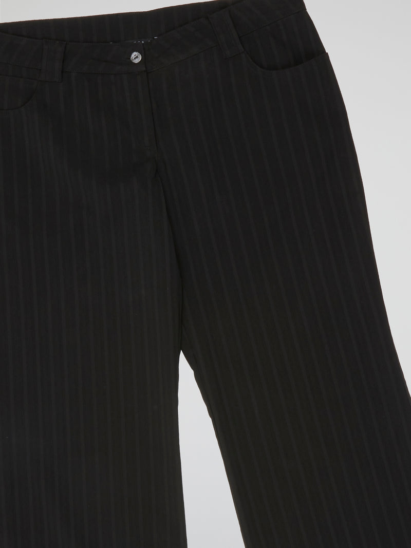 Midnight Black Pinstripe Flare Trousers