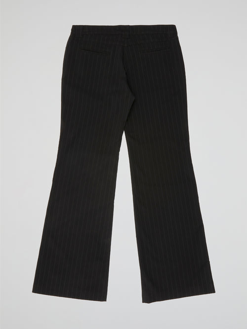 Midnight Black Pinstripe Flare Trousers