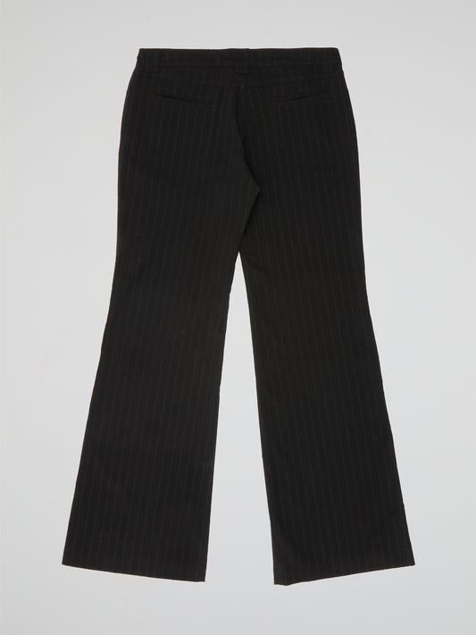 Midnight Black Pinstripe Flare Trousers
