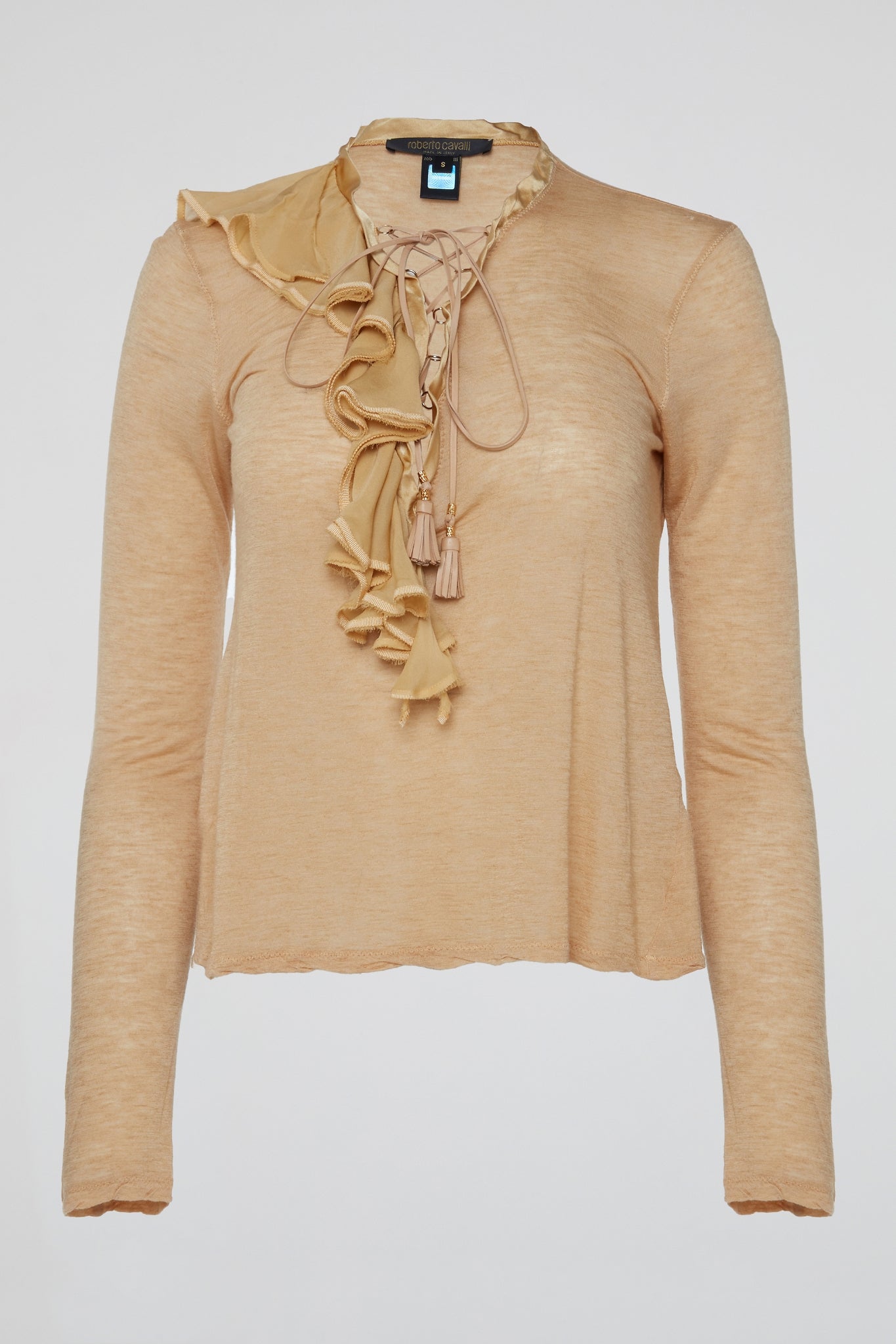 Beige Ruffled Lace Up Top