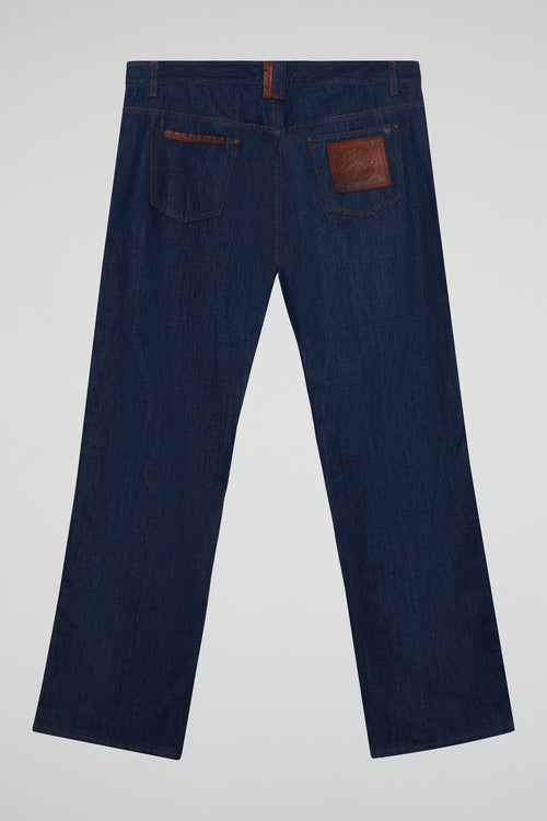 Heritage Relaxed-Fit Denim with Faux Leather Side Trim