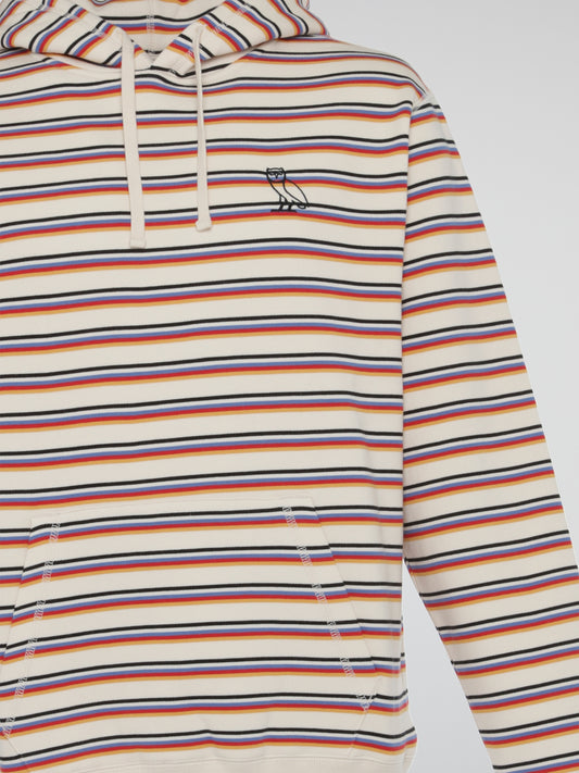 Cream Multi Stripe Hooded Sweatshirt