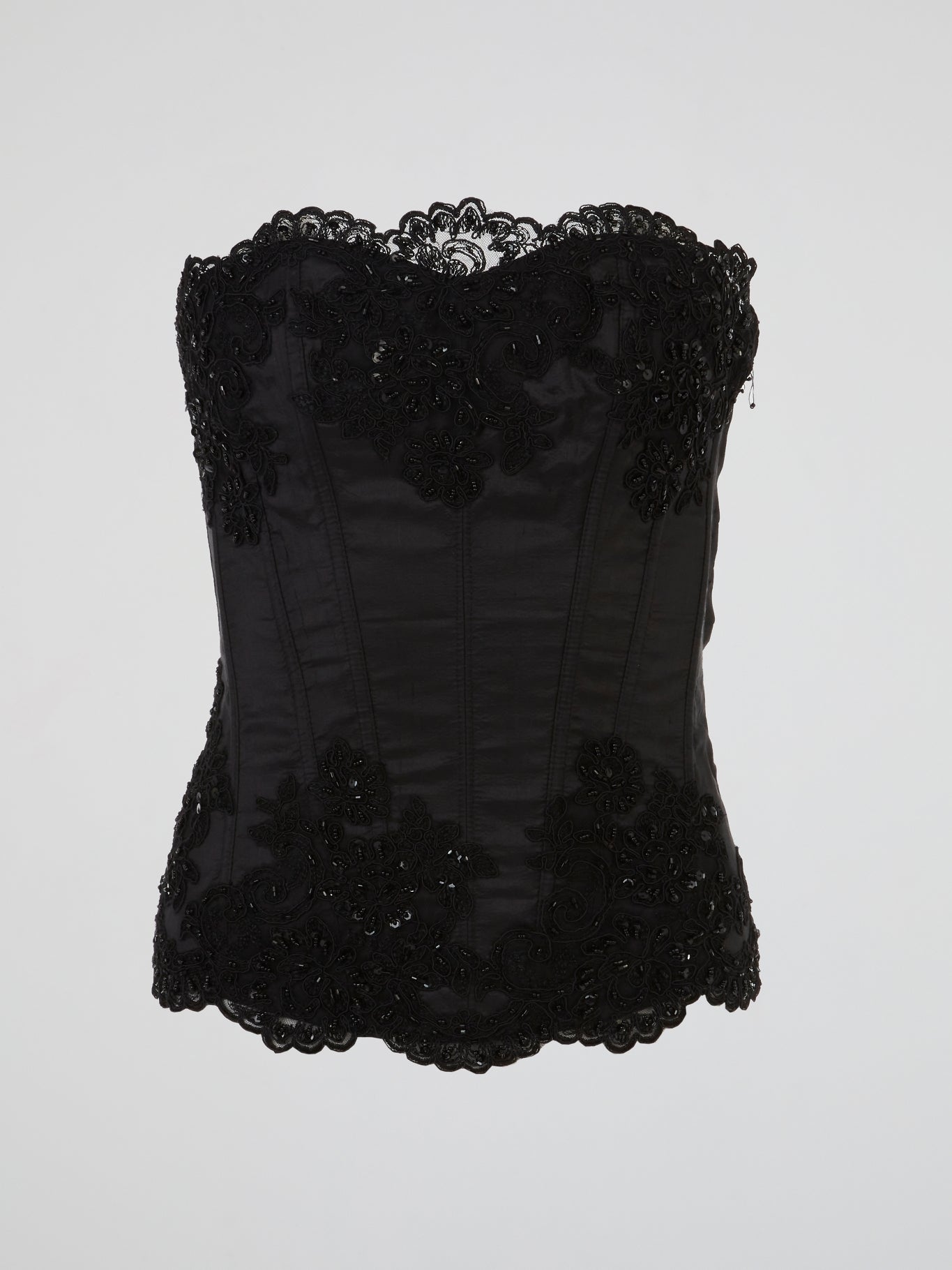 Black Floral Embellished Corset Top