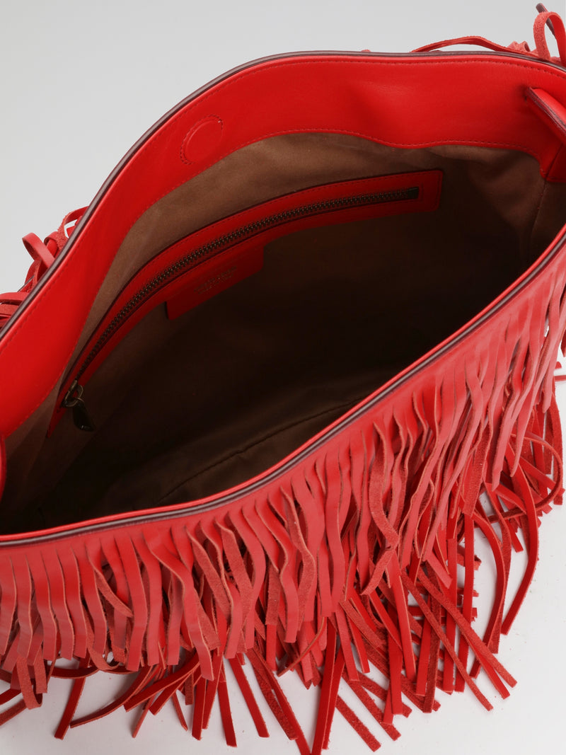 Red Fringe Cascade Shoulder Bag