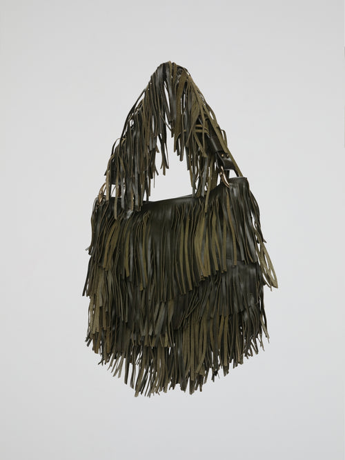 Green Olive Fringe Cascade Shoulder Bag