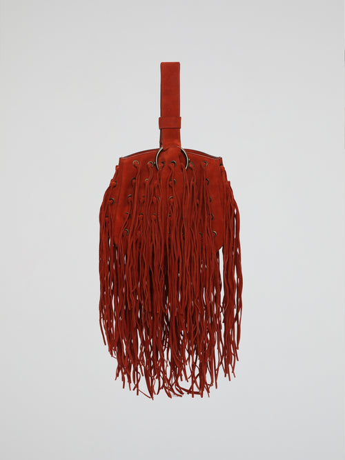 Red Rust Fringe Corset Wristlet Bag