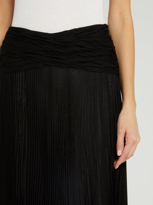 Черная плиссированная юбка-макси