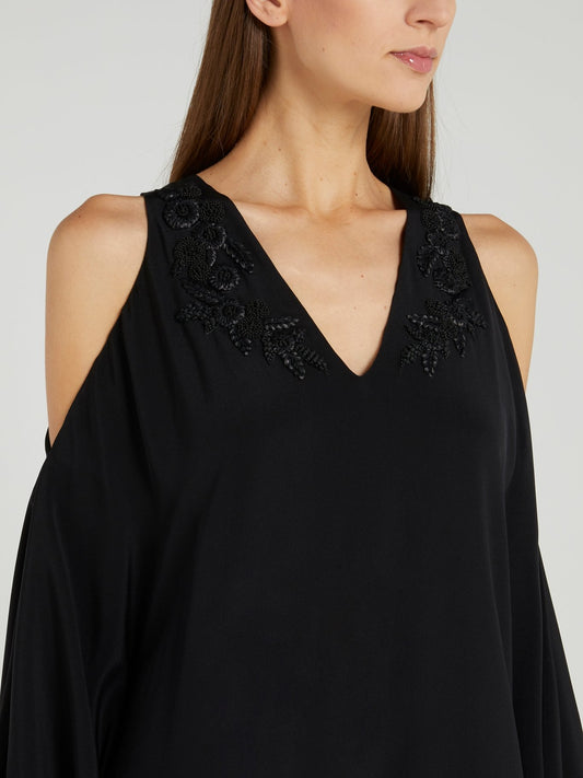 Black Cold Shoulder Ruffle Dress