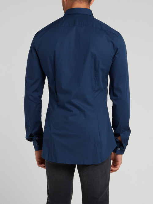 Темно-синяя рубашка с длинными рукавами и вышивкой