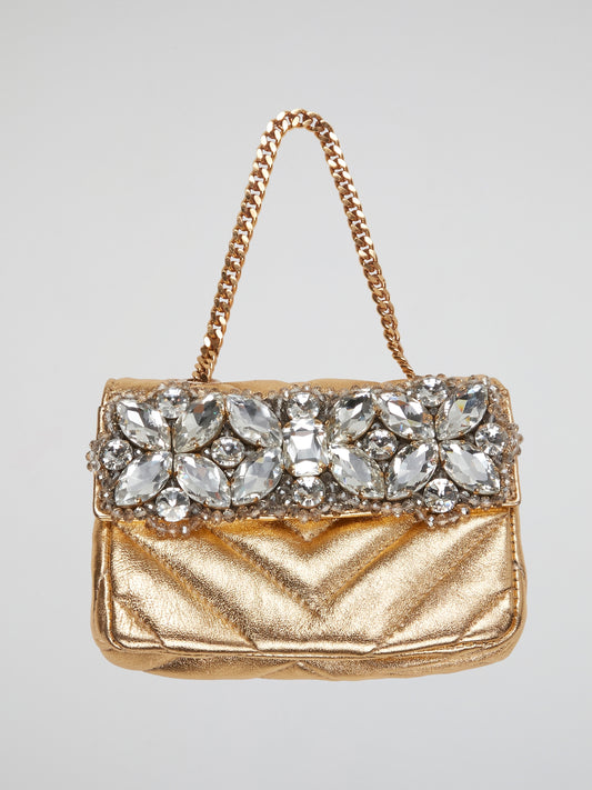 Gold Crystal Embellished Clutch