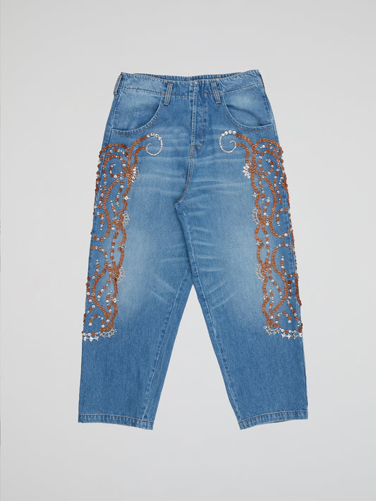 Button Embroidered Cargo Denim Pants