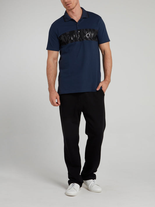 Темно-синяя рубашка поло с логотипом и вставкой с анималистическим принтом