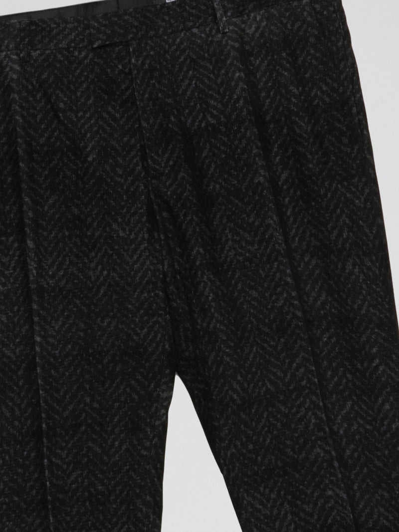 Black Chevron Patterned Suit Pants