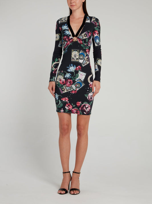 Snake Embellished Floral Mini Dress