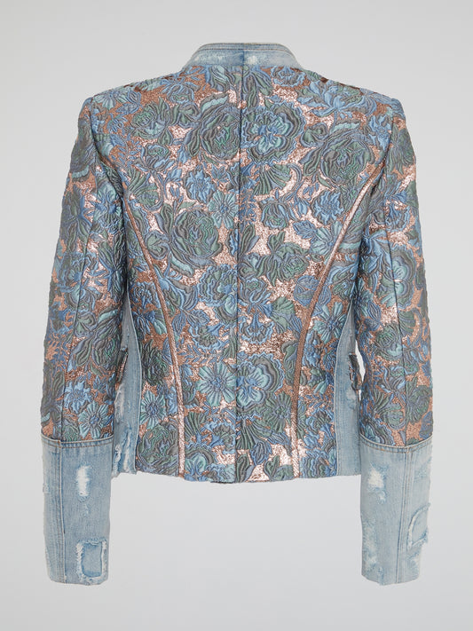Elevate your street style with the stunning Foliage Embroidered Denim Blazer by Roberto Cavalli - a bold and unique statement piece that will set you apart from the crowd. Made with the highest quality denim and featuring intricate foliage embroidery, this blazer is a true work of art that exudes luxury and sophistication. Stand out in any crowd and turn heads wherever you go with this eye-catching and one-of-a-kind blazer from Roberto Cavalli.