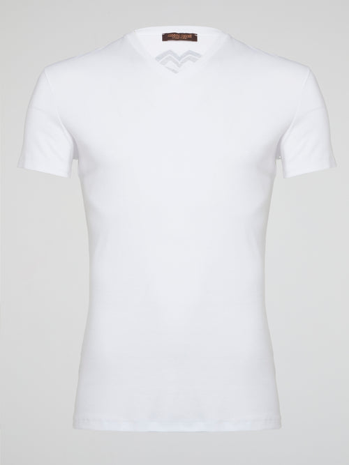 Embrace your inner style icon with this must-have White Logo Print V-Neck T-Shirt from Roberto Cavalli Underwear. Crafted from luxurious soft cotton, this tee exudes sophistication and comfort. Pair it with your favorite jeans for a look that is effortlessly chic and timeless.