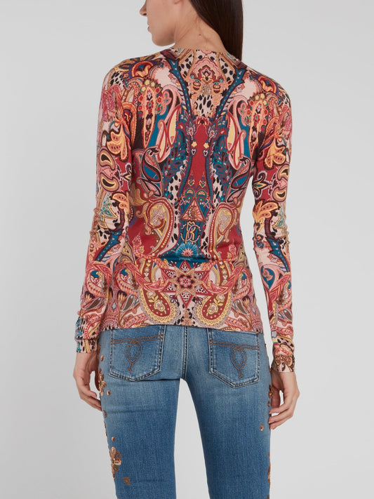 Paisley Print V-Neck Pullover