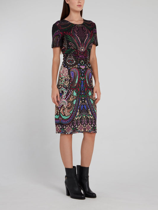 Paisley Print Crewneck Dress