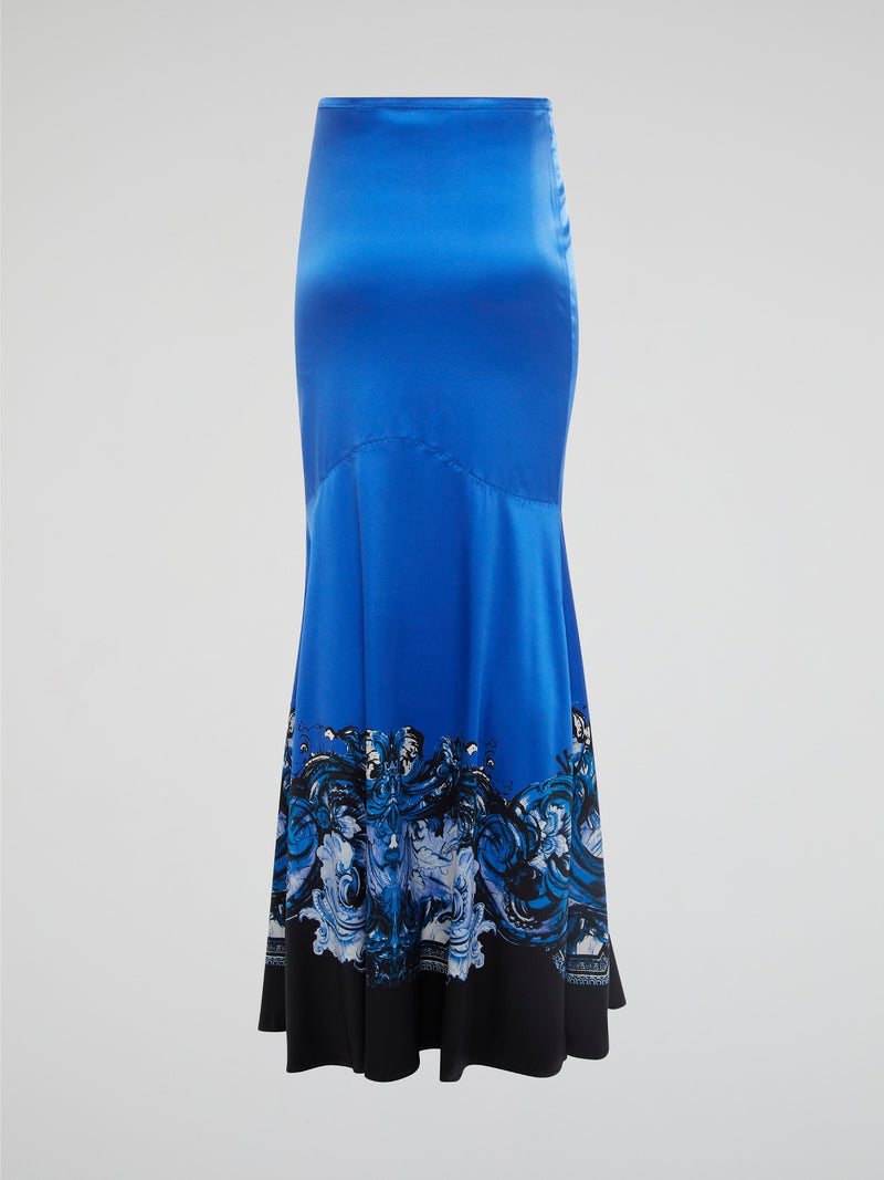 Dive into the depths of fashion with the stunning Blue Floral Mermaid Skirt by Roberto Cavalli. This enchanting piece features a mesmerizing mermaid silhouette that will have you feeling like a mythical sea goddess wherever you go. Adorned with intricate blue floral details, this skirt is sure to make a statement at any event or occasion. Unleash your inner siren and make a splash with this one-of-a-kind piece from Roberto Cavalli.