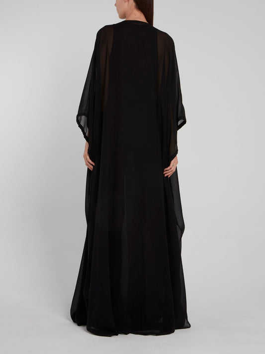 Черное платье-макси с V-образным вырезом и отделкой