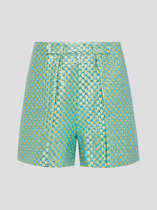 Step up your style game with our Green Net Mesh Detailed Shorts! Featuring a unique and eye-catching design, these shorts are perfect for adding a touch of edge to any outfit. Made with breathable fabric and a comfortable fit, you'll look and feel cool all day long in these ultrachic shorts.