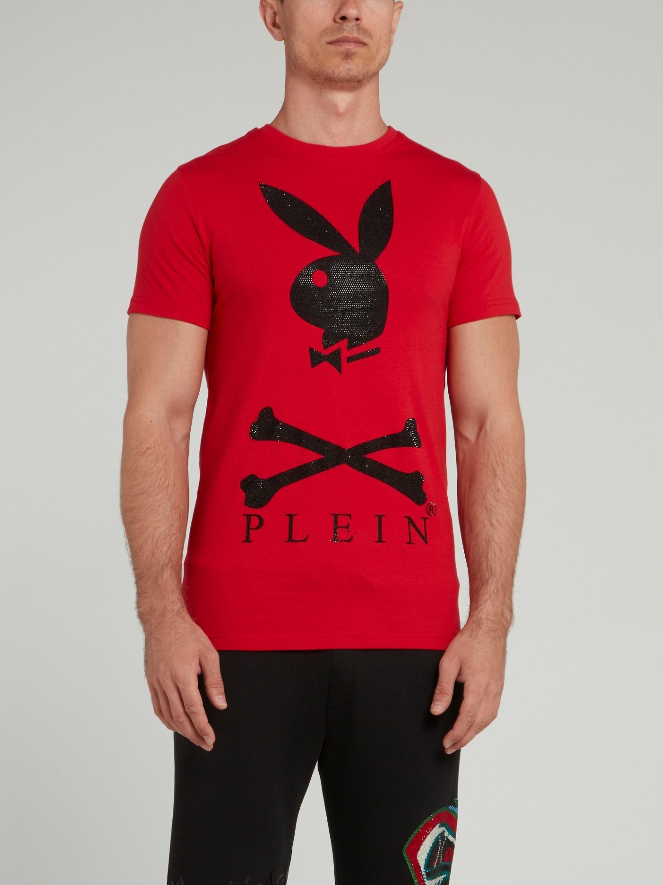 Red Playboy Print Round Neck T-Shirt