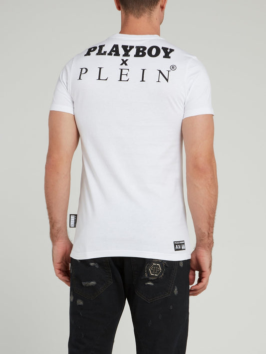 White Playboy Print T-Shirt