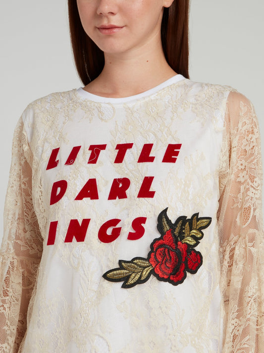 Darling Lace Overlay Embroidered Shirt