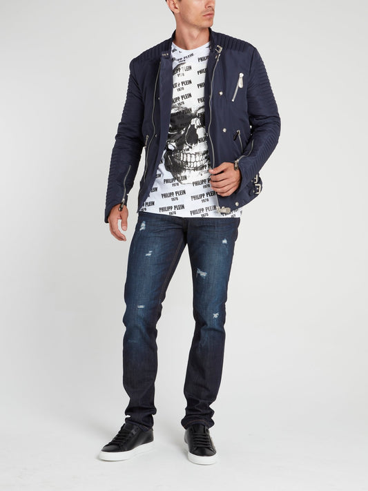 Navy Nylon Biker Jacket