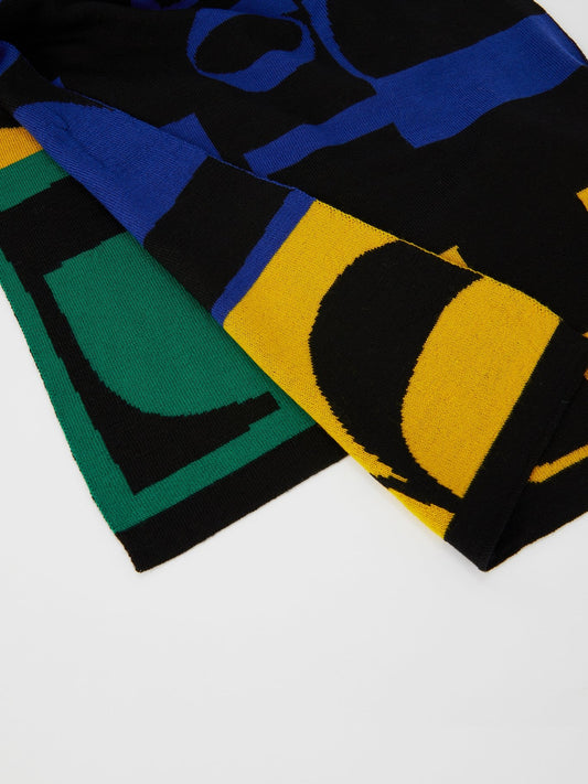 Black Colour Block Logo Knitted Scarf