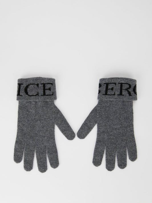 Серые трикотажные перчатки с логотипом