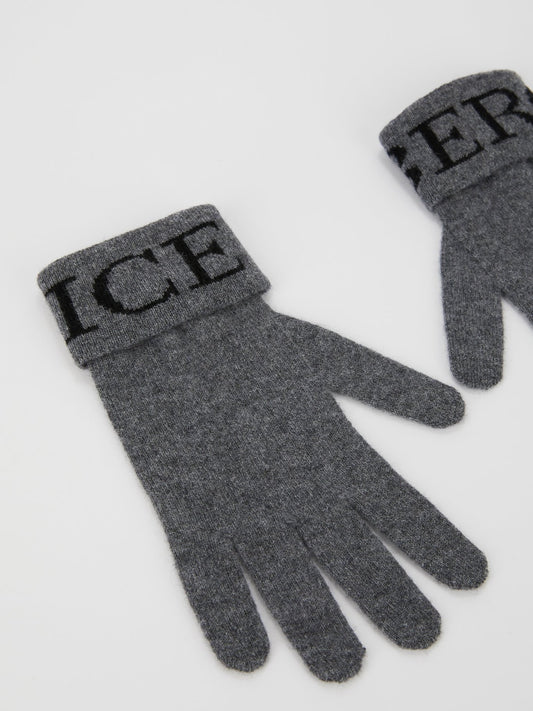 Серые трикотажные перчатки с логотипом