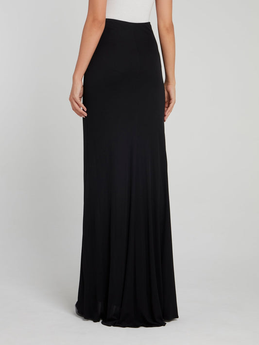 Black Draped Wrap Maxi Skirt