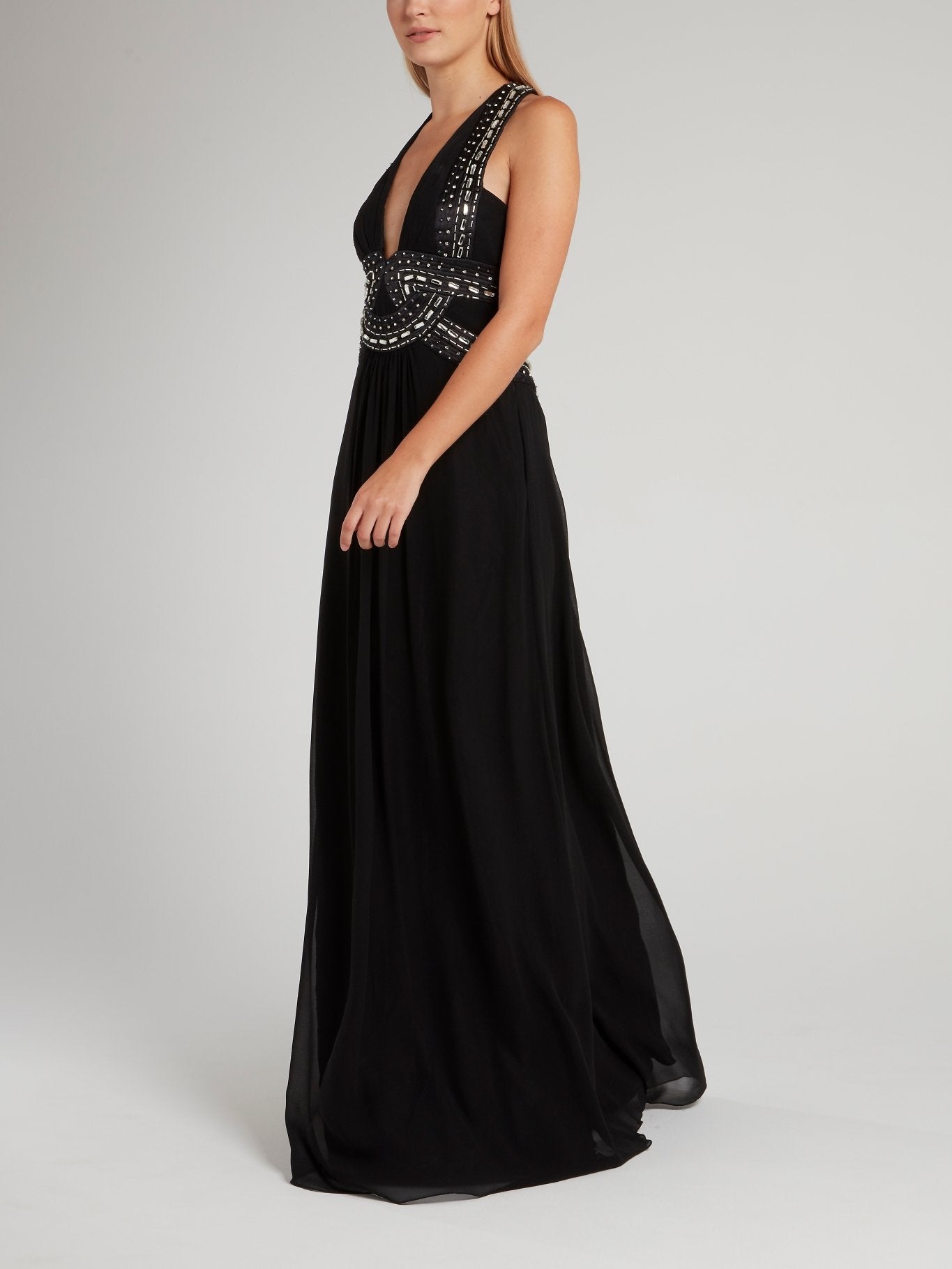 Black Diamond Embellished Maxi Dress