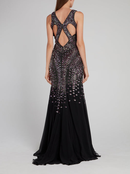 Black Embellished Cut-Out Maxi Dress