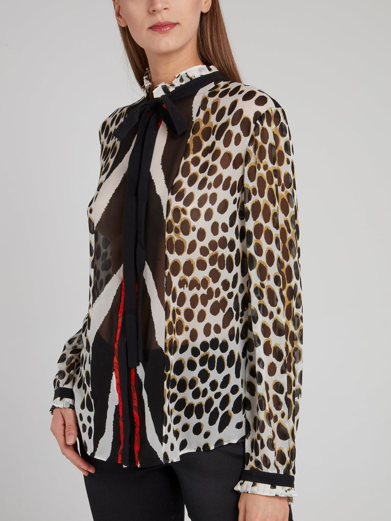 Шифоновая блузка с бантом и леопардовым принтом