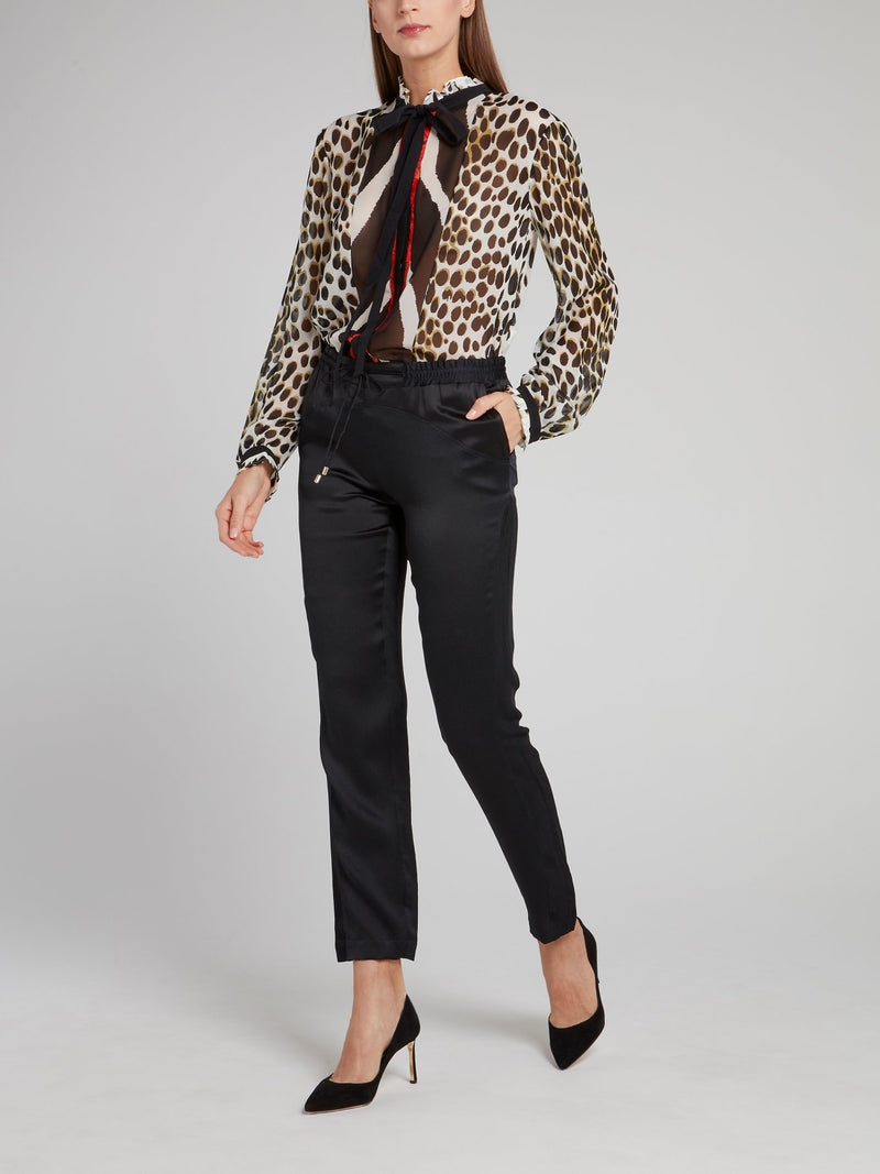 Шифоновая блузка с бантом и леопардовым принтом