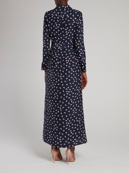 Navy Butterfly Print Maxi Dress