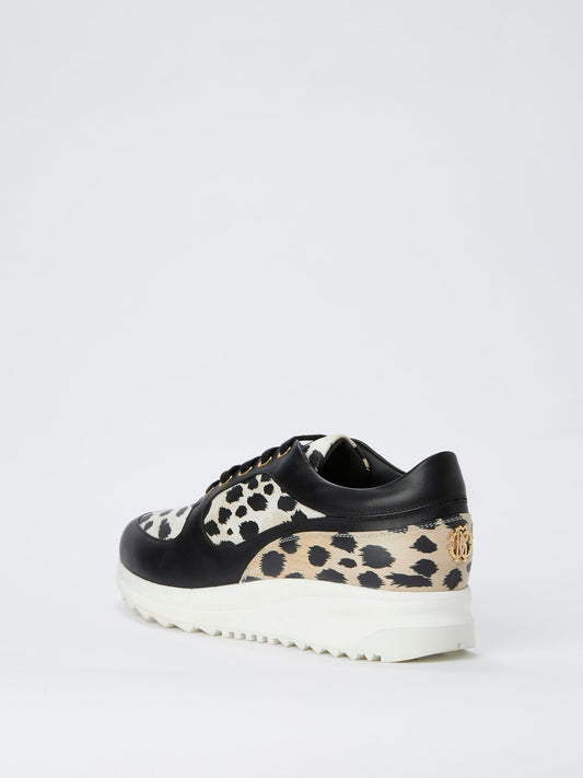 Кроссовки на шнуровке со вставками с леопардовым принтом