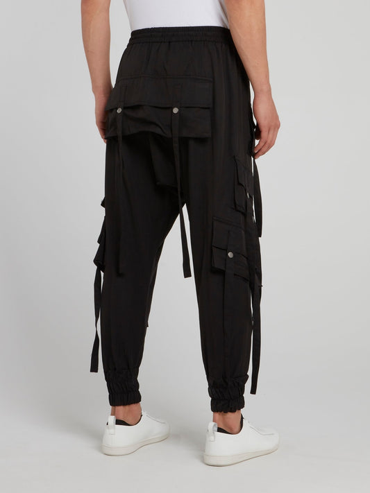 Black Multi-Pocket Drawstring Pants