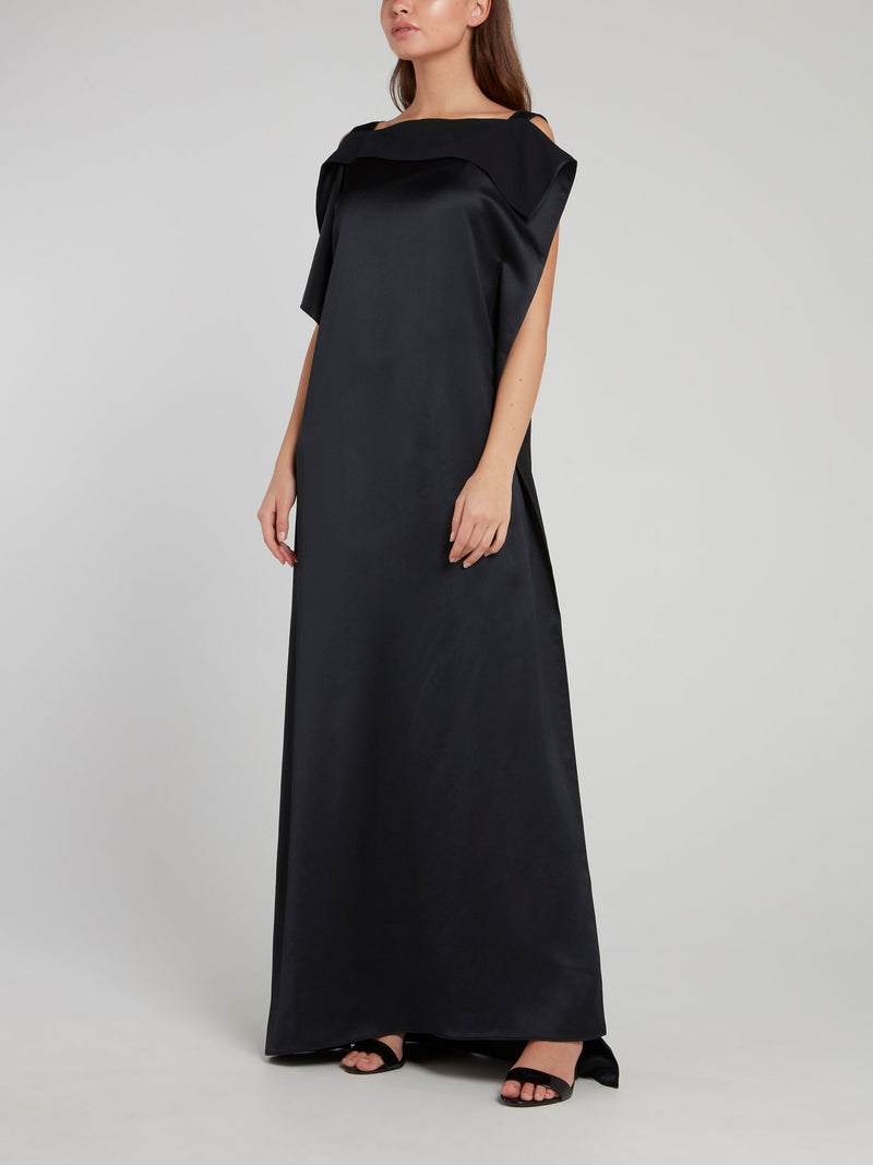 Черное асимметричное платье-макси