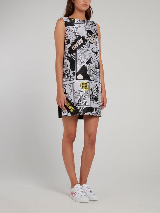 Comic Print Sleeveless Shift Dress