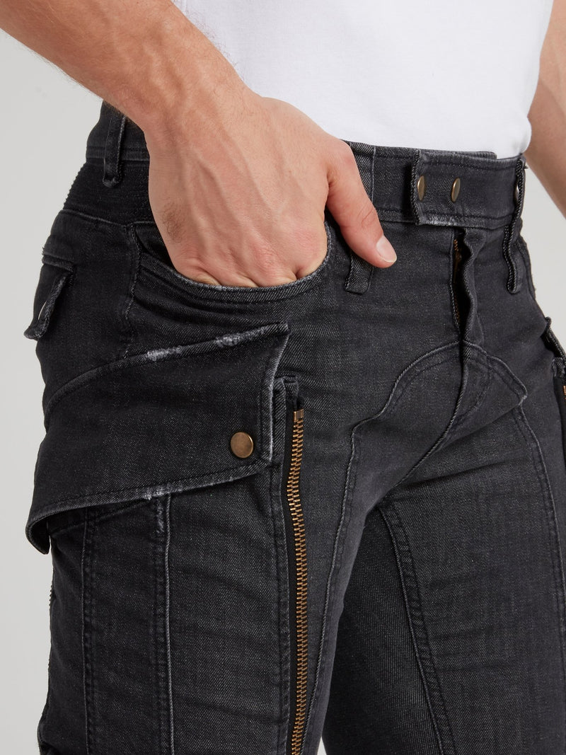 Черные джинсы карго с большими карманами