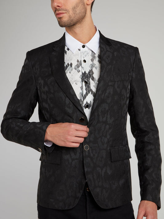 Черный пиджак с леопардовым принтом