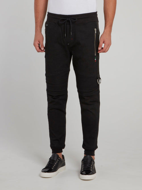 Black Drawstring Biker Track Pants