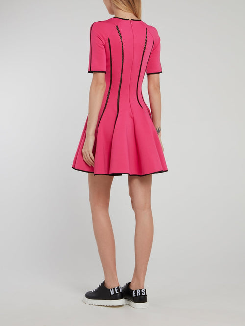 Pink Perforated Panel Half Sleeve Mini Dress